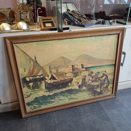 Q/olio Su Tela Veduta Vesuvio E Golfo Di Napoli Di G. Beato Cm78x58