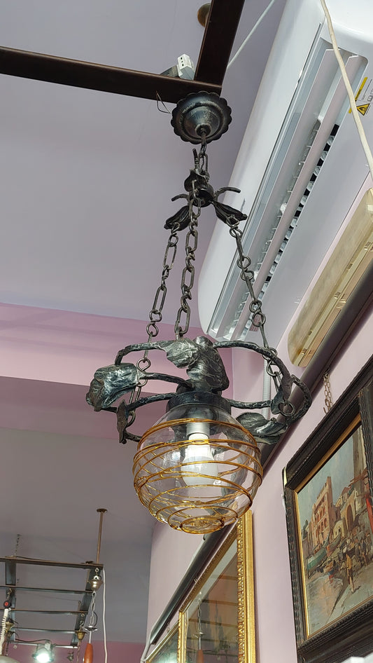 Lampadario Ferro / Boccia Vetro Di Murano 1/luce