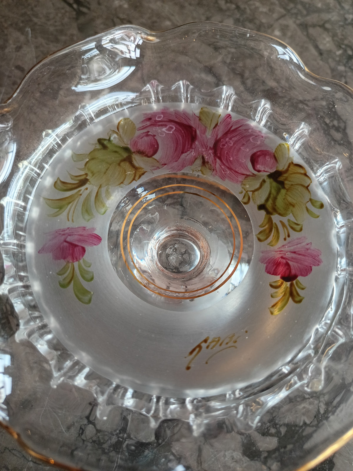Alzatina Vetro Vintage Rose Fadi Dipinta A Mano