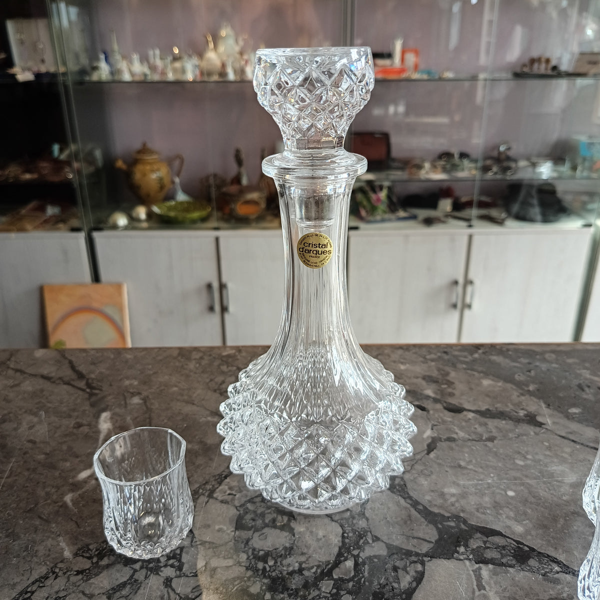 Set/bottiglia+6 Bicchierini Liquore Cristallo Molato Cristal D'arques