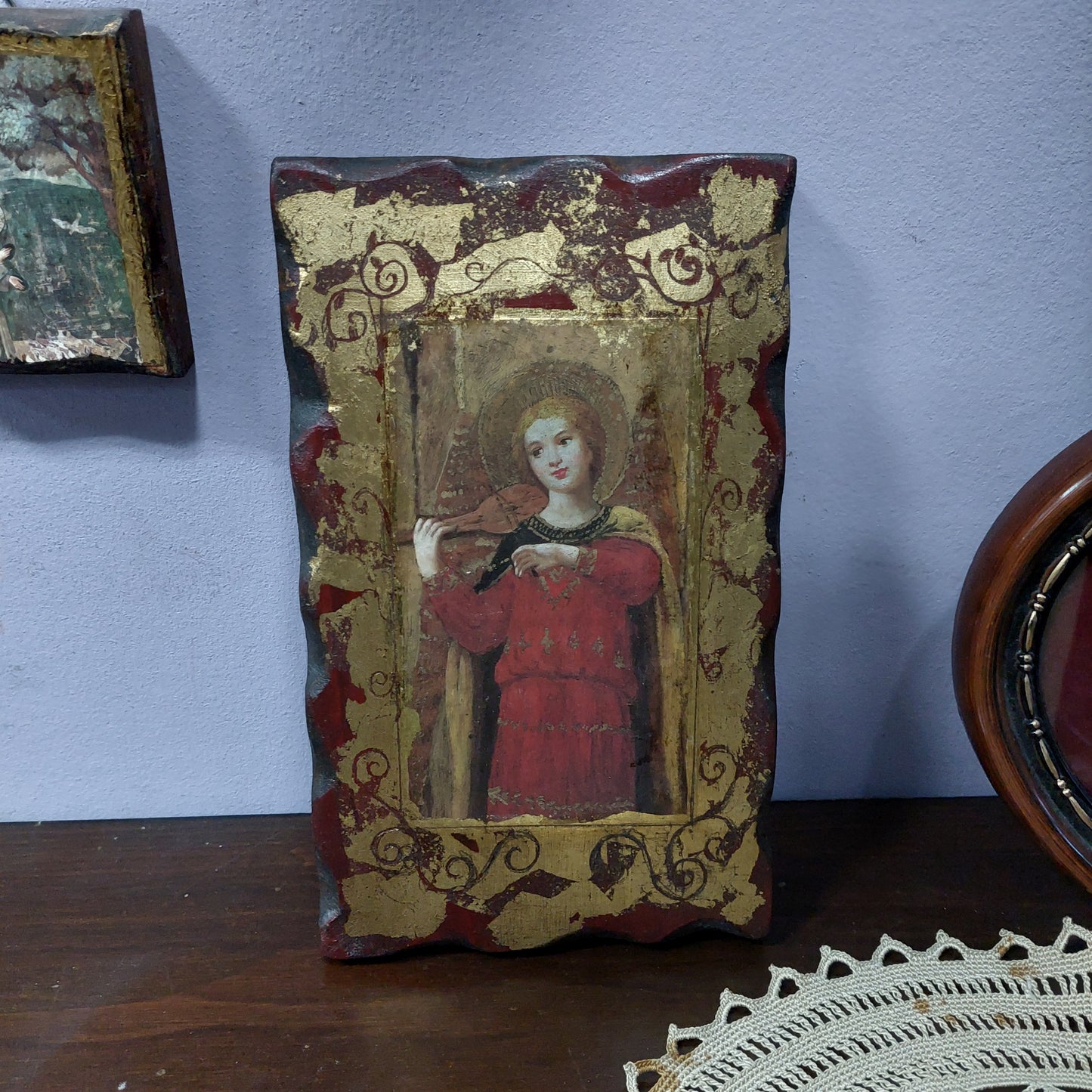 Quadretto Legno Angelo Musico Cm15x25