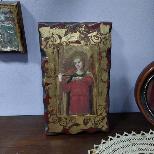 Quadretto Legno Angelo Musico Cm15x25
