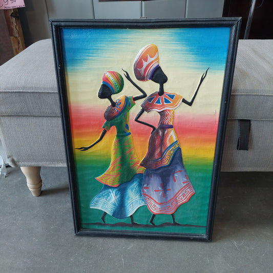 Quadro Africano Su Legno Coppia Donne Cm42x62