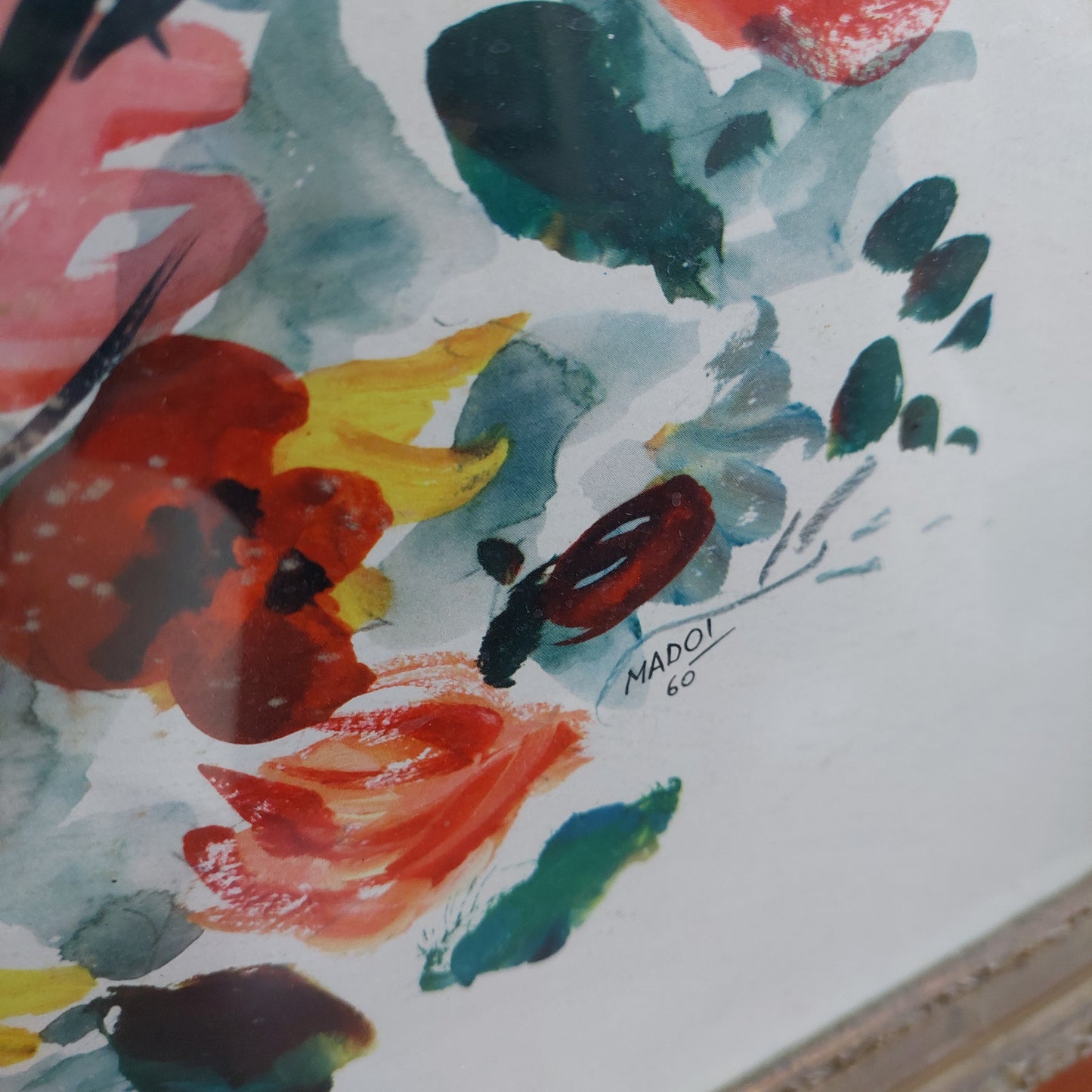 Quadro * Acquarello Fiori Firmato Madoi 60 Cm65,5x50