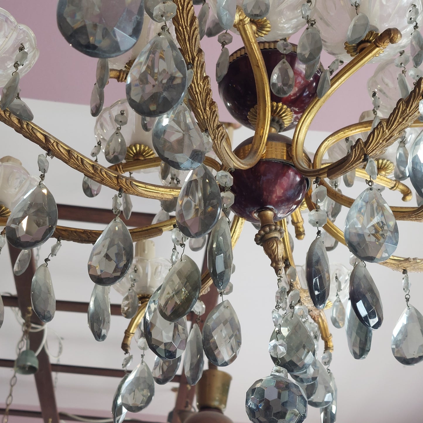 Lampadario Ottone Gocce Cristallo 16/luci