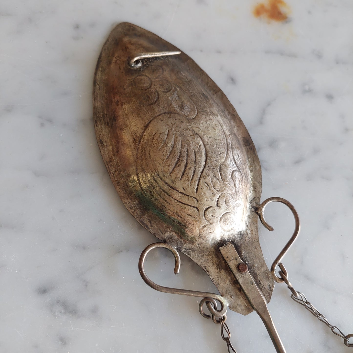Antica Spilla Peruviana Tupu In Silver Sbalzato Cm30