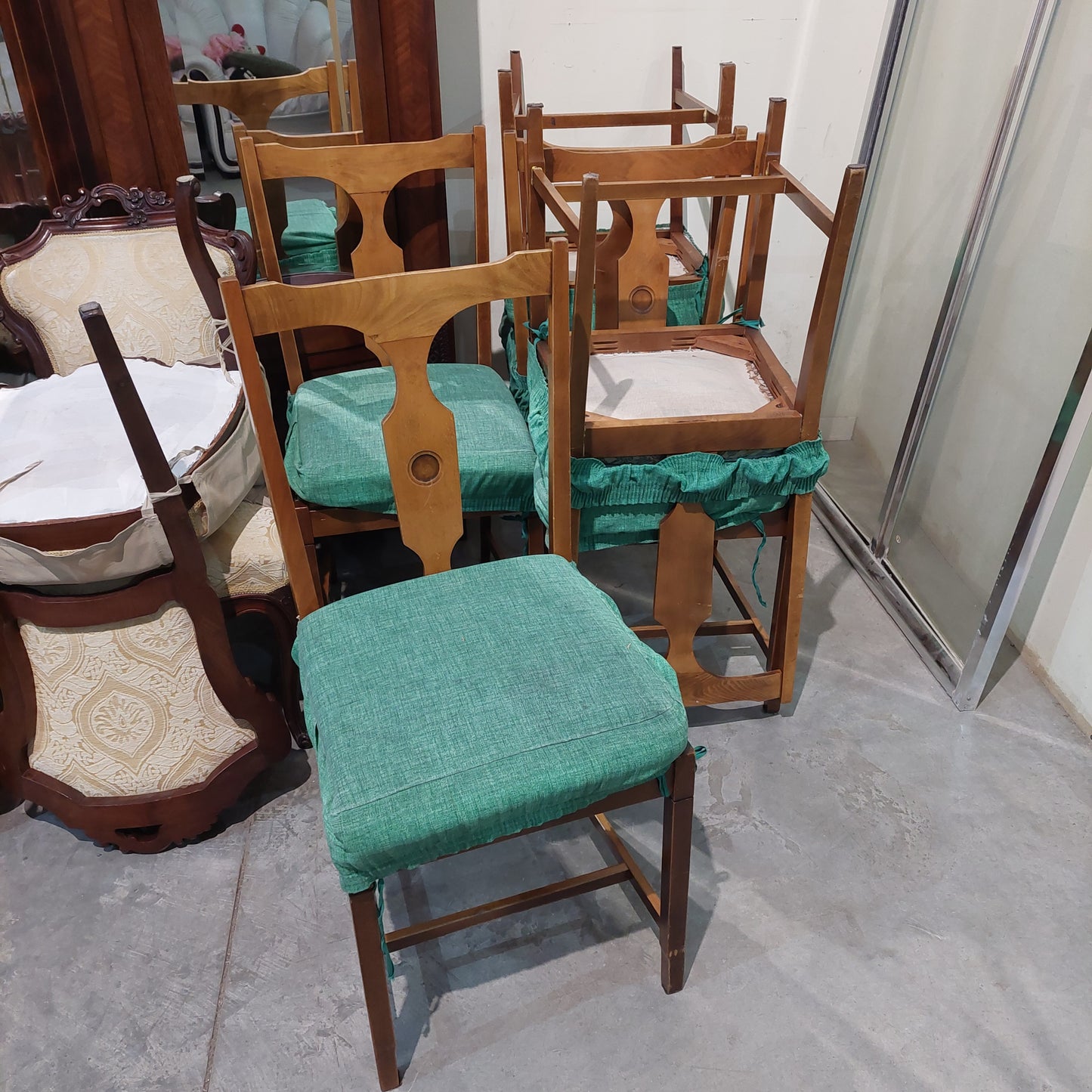 Set/6 Sedie Legno Stile Liberty Imb.