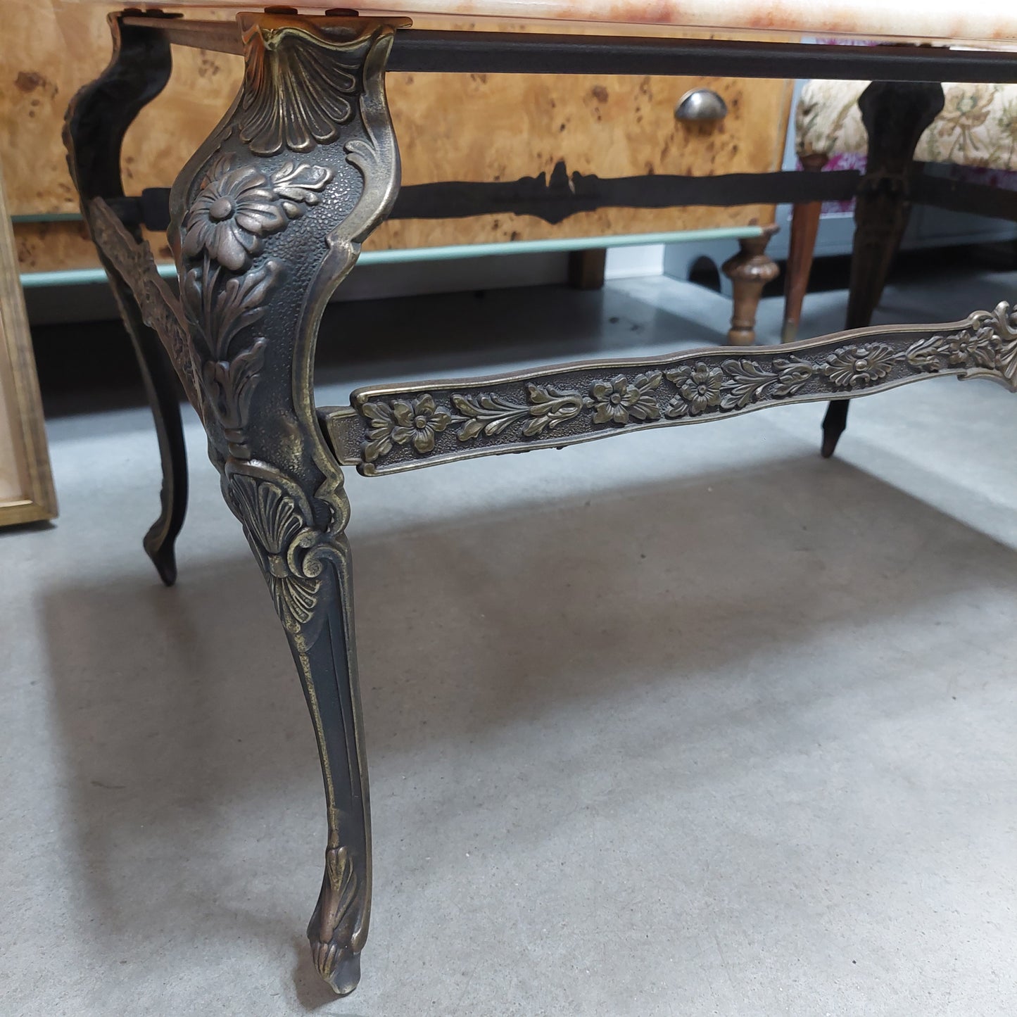 Tavolino Ottone Piano Marmo Anni 50