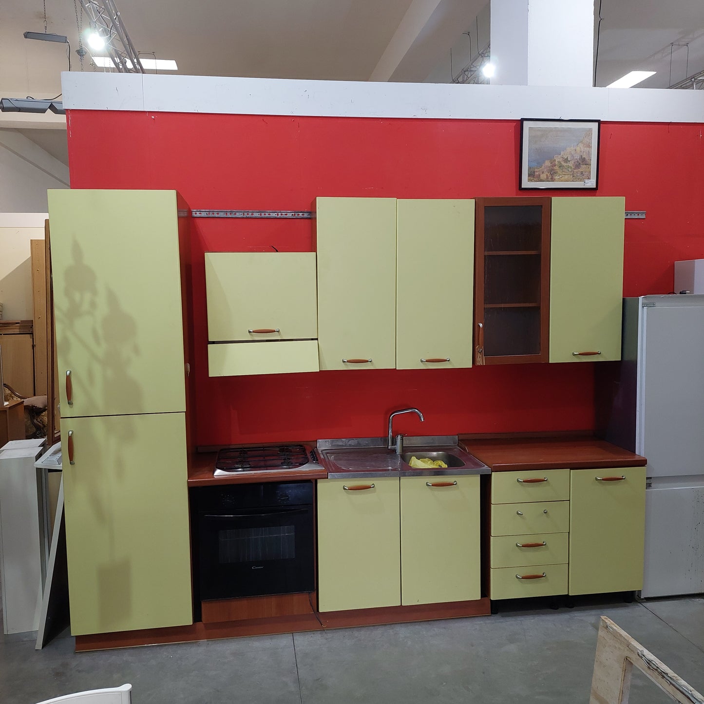 Cucina Lineare Completa Ciliegio E Gialla Cm253+60