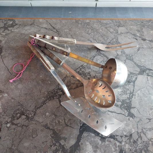 Set/4 Utensili Da Cucina Acciaio/manico Legno