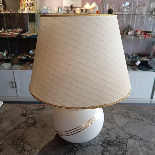 Lampada Ceramica Bianca Oro Paralume Beige
