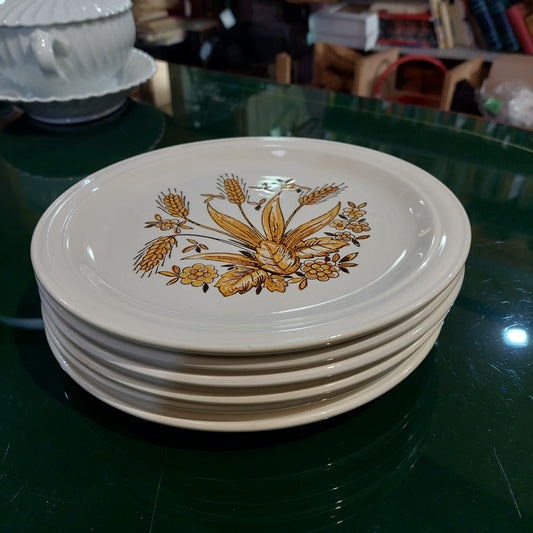 Set/6 Piatti Piani Ceramica Crm Dec Spighe Vintage