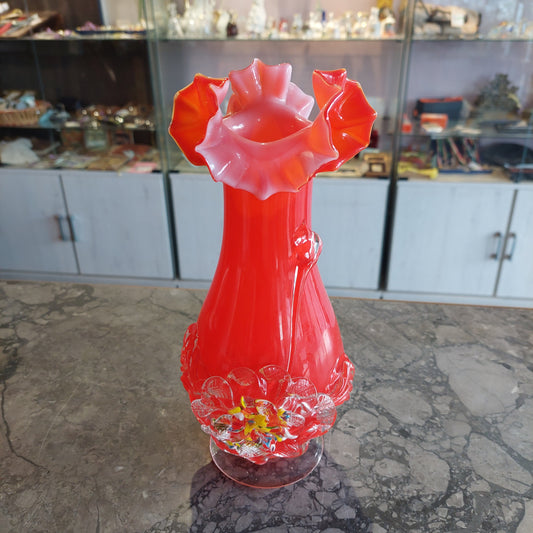 Vaso Vetro Di Murano Rosso Anni 50 H25