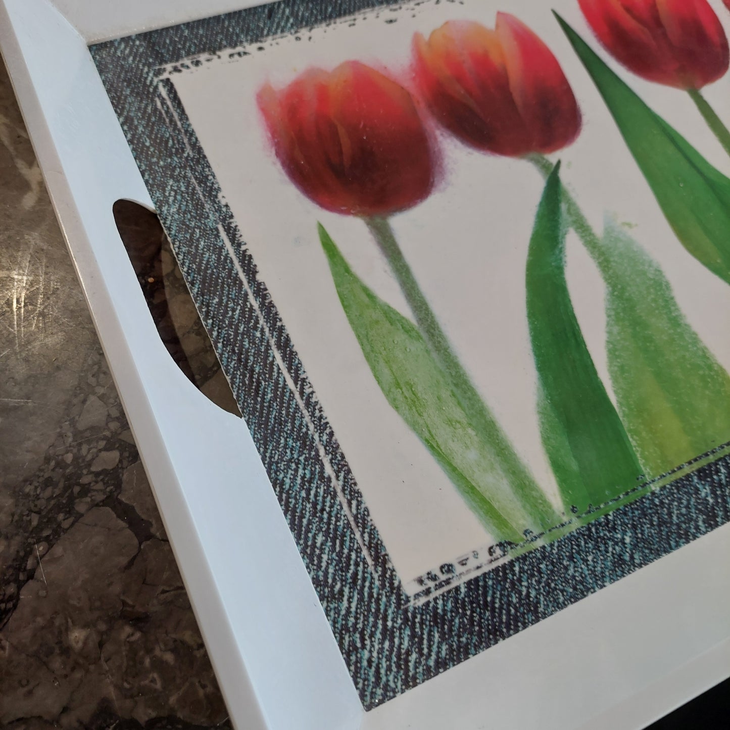 Vassoio Resina Decoro Tulipani Cm51,5x38