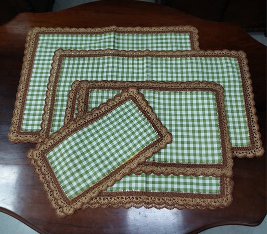 Set/14 Tovagliette A Quadretti Bordura Uncinetto
