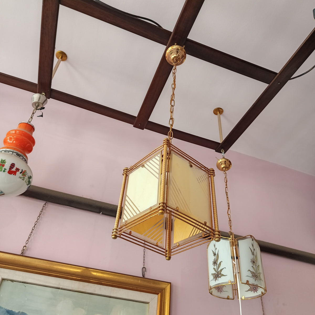 Lampadarietto * Ottone 4 Facce Vetro 1 Luce