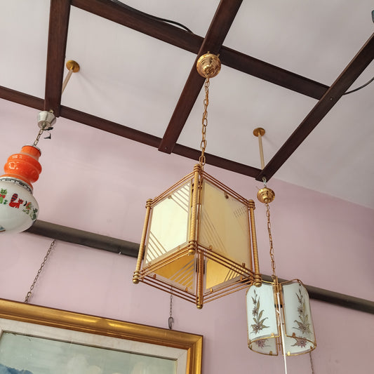 Lampadarietto * Ottone 4 Facce Vetro 1 Luce