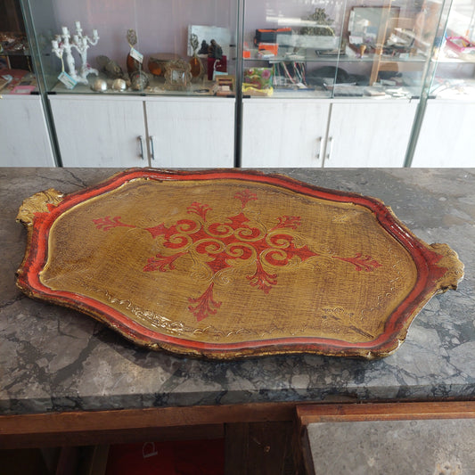 Vassoio Legno Oro Dipinto Primi 900 Cm55x39