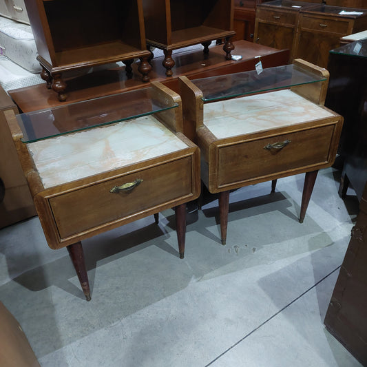 Coppia Comodini Legno/vetro Anni '50