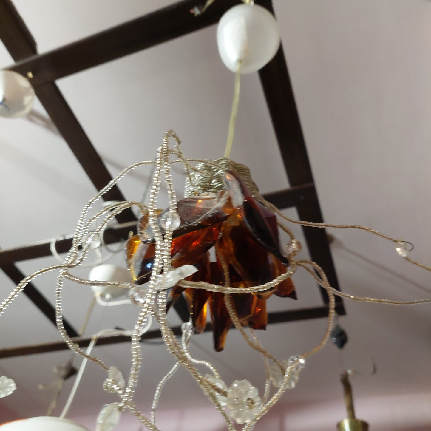 Lampadario Fiori Vetro/perline 1luce
