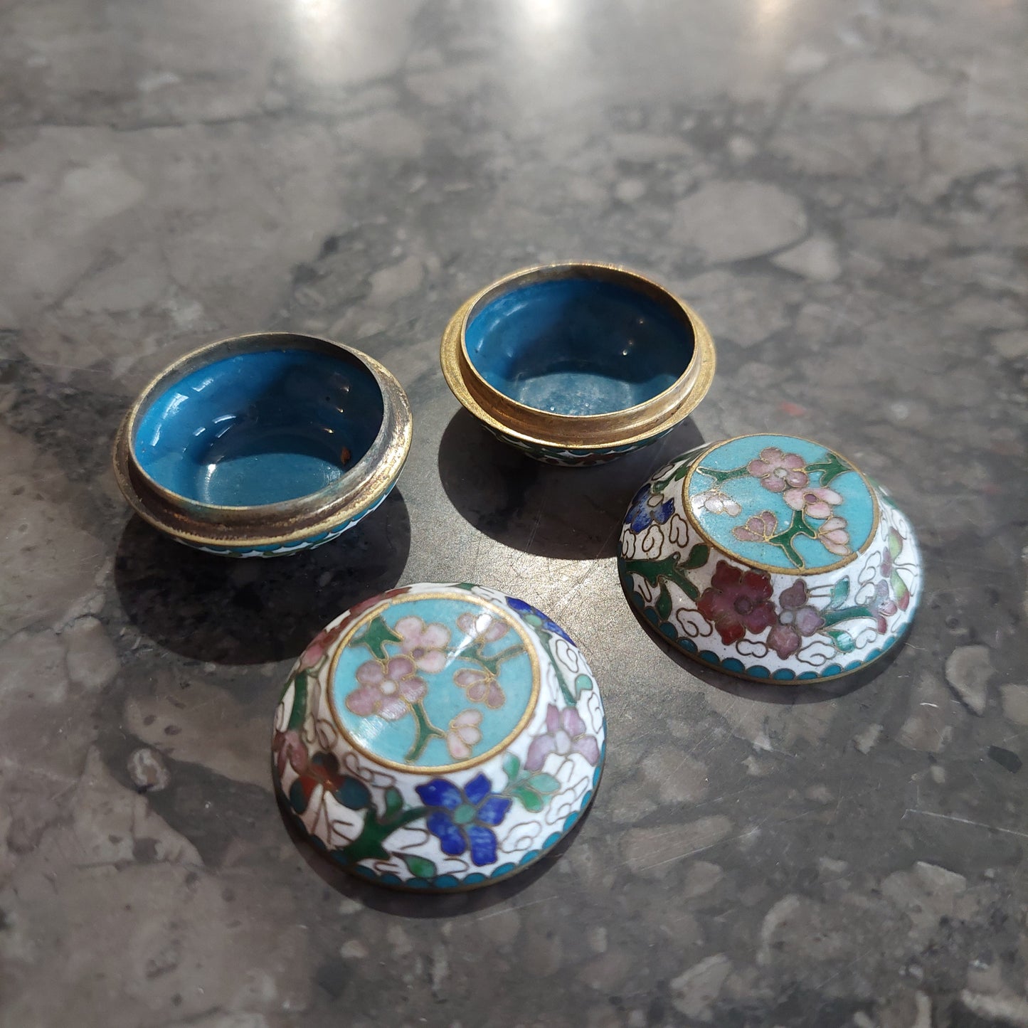 Coppia Mini Scatoline Tonde Cloisonnè Cinese