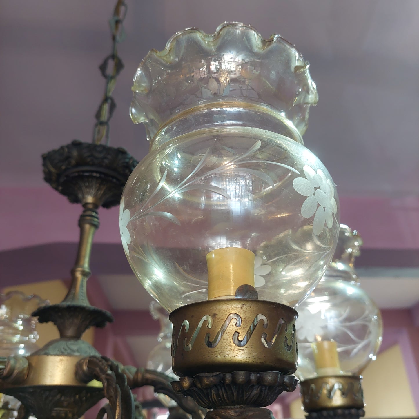 Lampadario Ottone/coppe Vetro 6/l