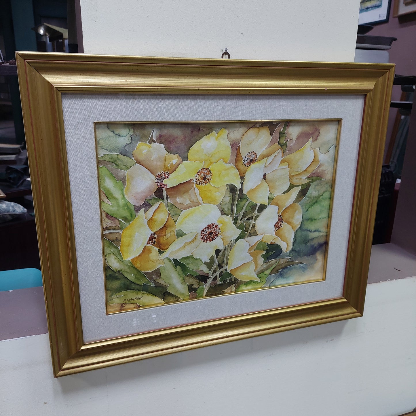 Quadro* Acquarello Anemoni Firmato R. Gianninò Cm67x55