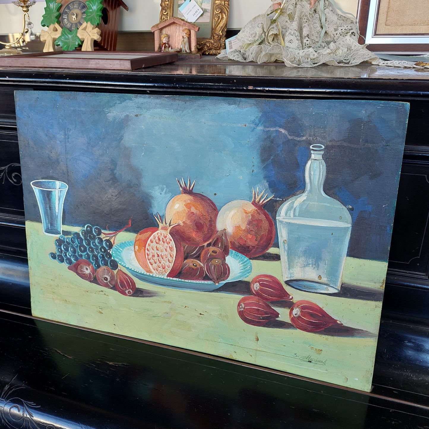 Quadro Natura Morta Olio Su Legno Cm60x41