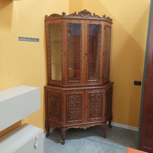 Vetrina Angolare Legno Intagliato Cm90x90x210h