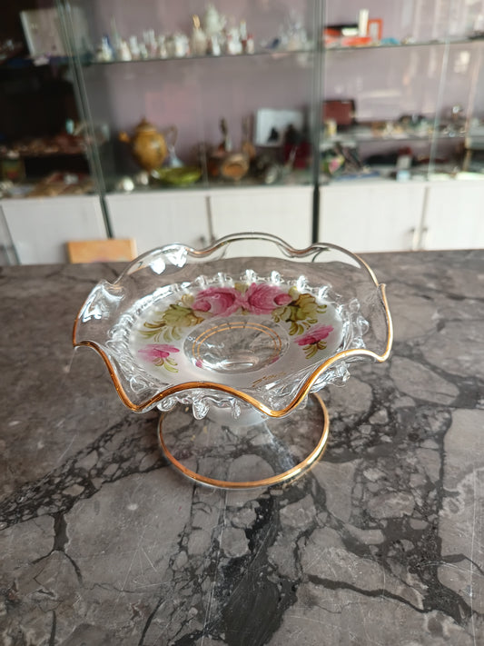 Alzatina Vetro Vintage Rose Fadi Dipinta A Mano