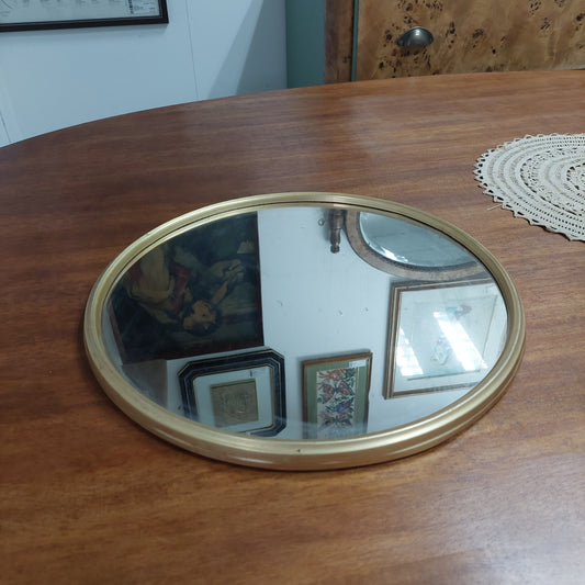 Vassoio Specchio Tondo Metallo Dorato Anni 70 D38