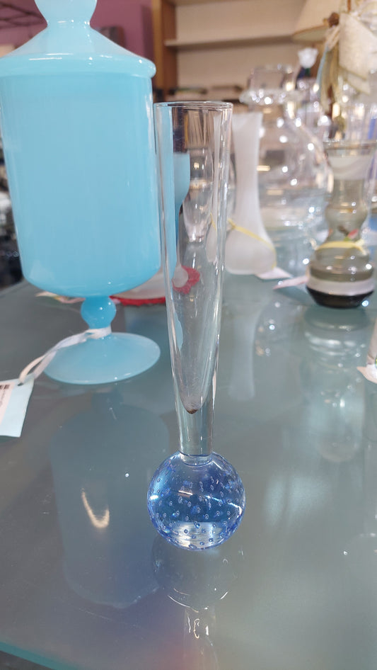 Vasetto Monofiore Vetro Di Murano Azzurro H18