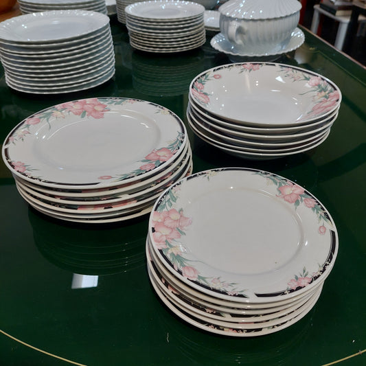 Serv/18 Piatti Fine Porcelain Bordo Fiori Vintage