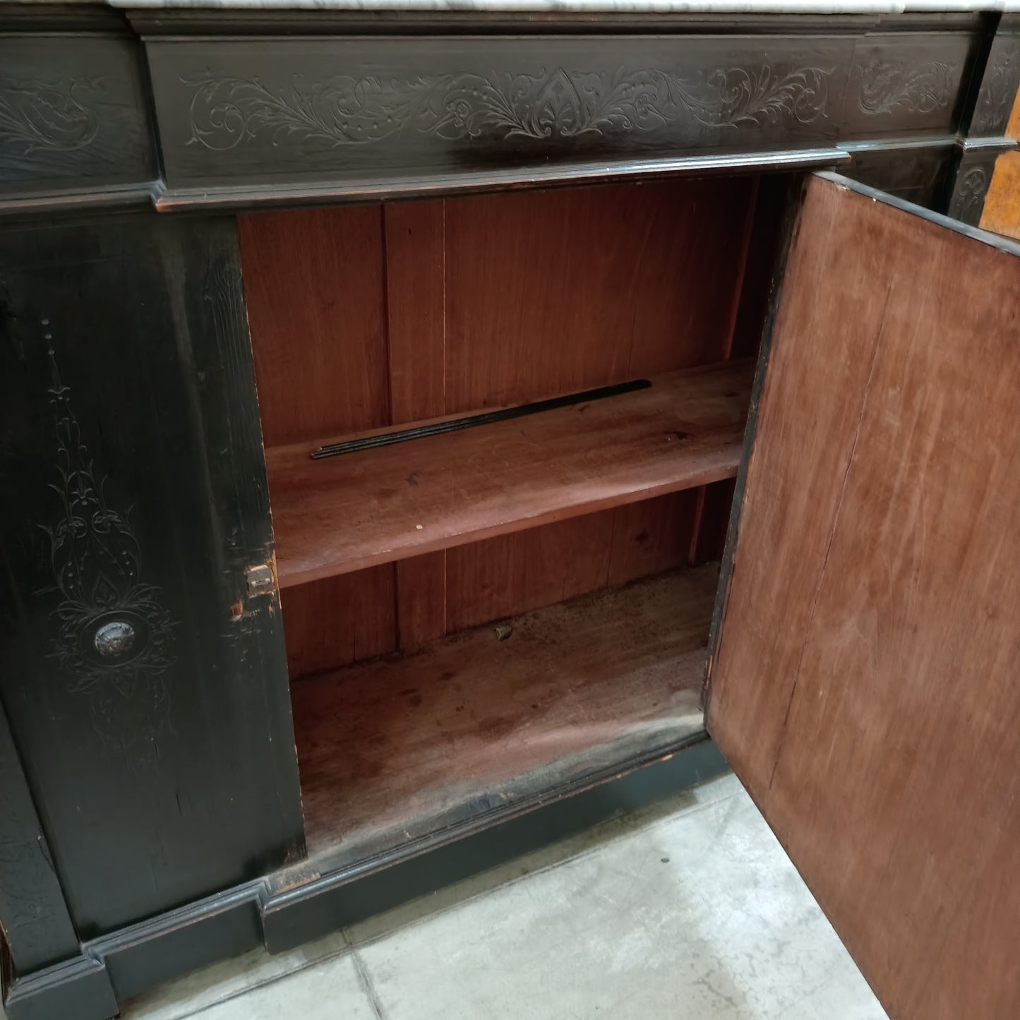 Credenza * Nera Antica 800 Siciliano Con Marmo Cm126x40x111h