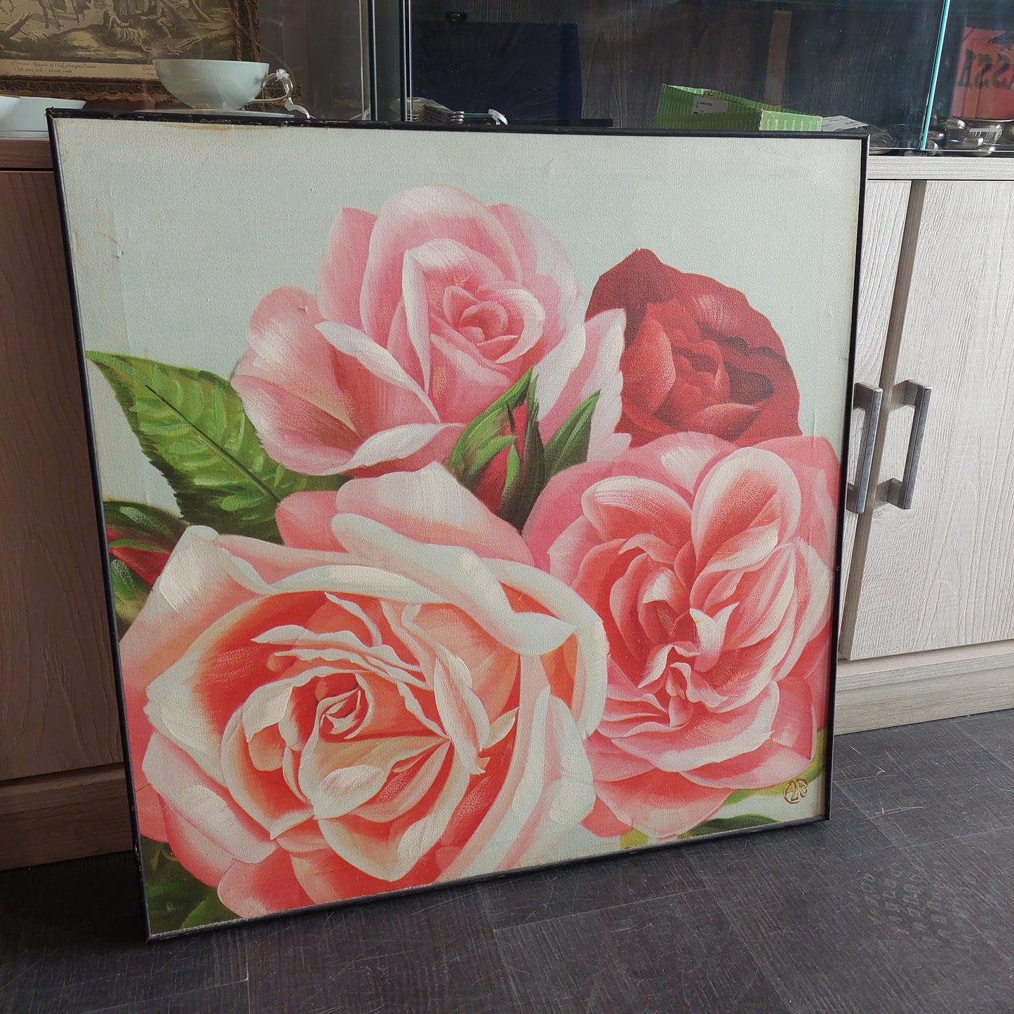 Quadro Moderno Rose Olio Su Tela Cm61x61