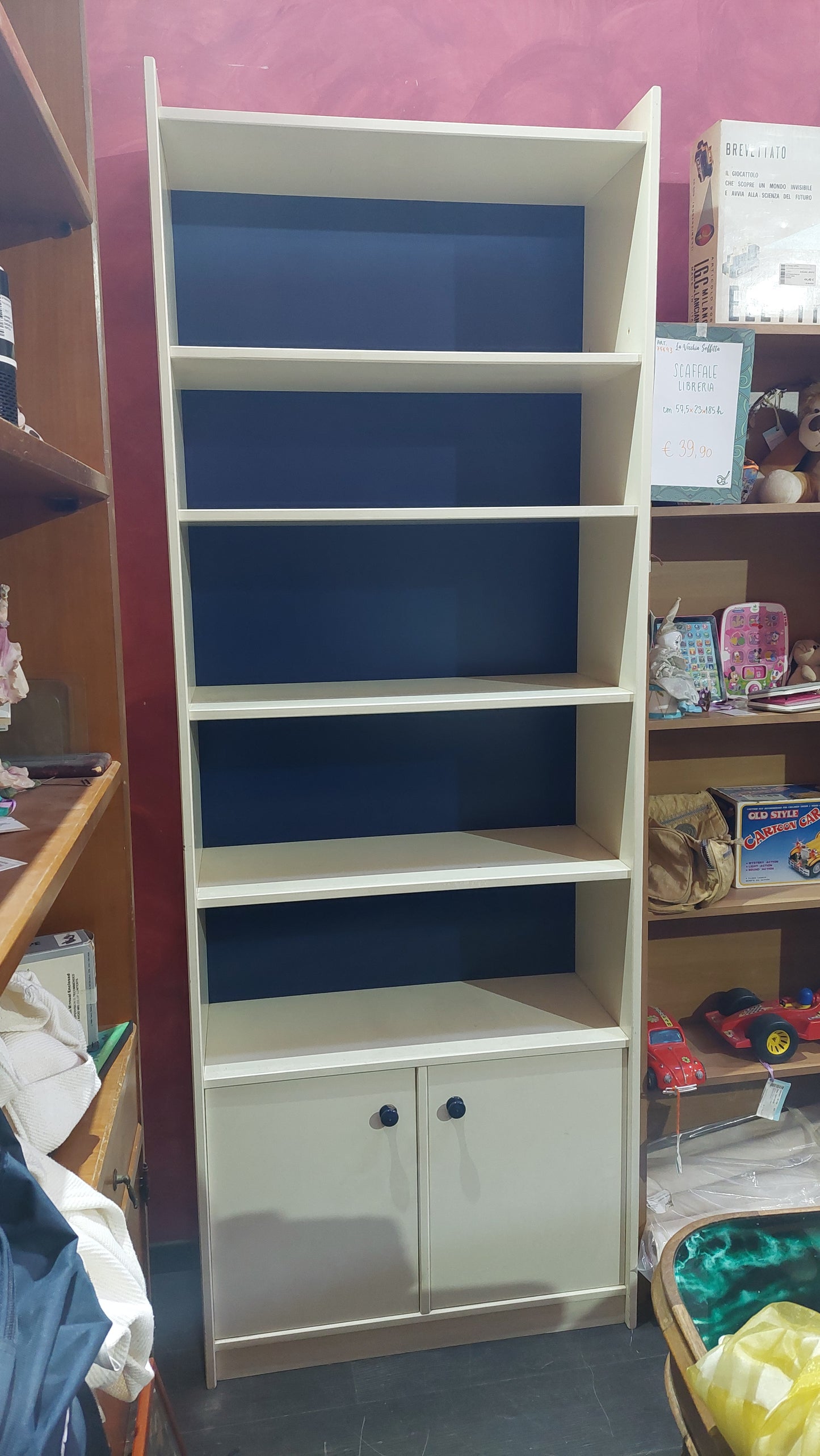 Libreria Legno Bianco/blu Cm80x32,5x218h