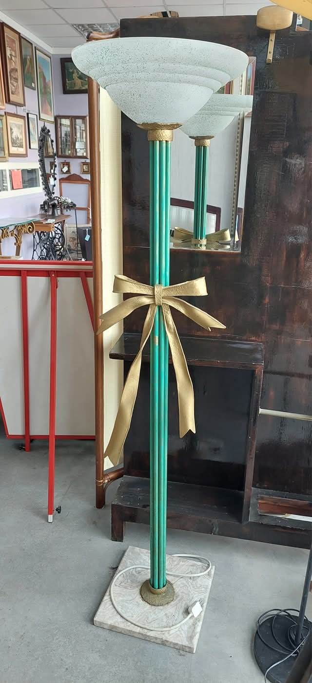Piantana Elettrica Ferro Verde/oro Vetro Satinato 1/l