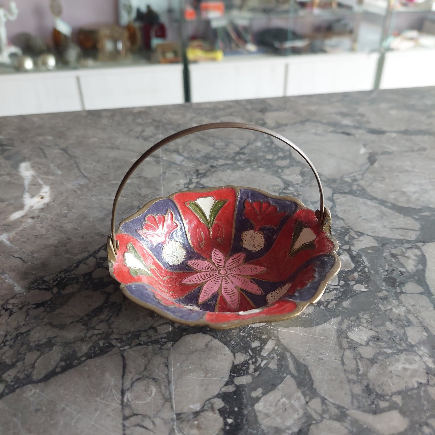 Cestinetto Indiano In Ottone Dipinto