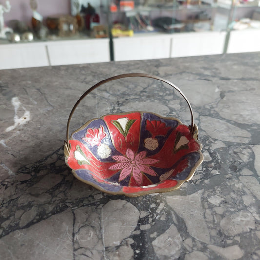 Cestinetto Indiano In Ottone Dipinto