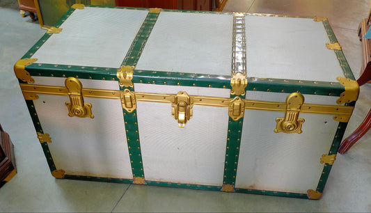 Baule Laminato Alluminio Verde Anni 50 Cm110x55x55h