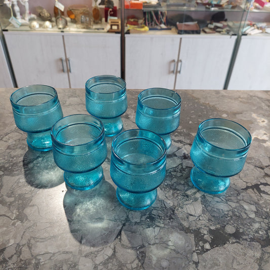 Set/6 Bicchieri Vetro Azzurro Vintage