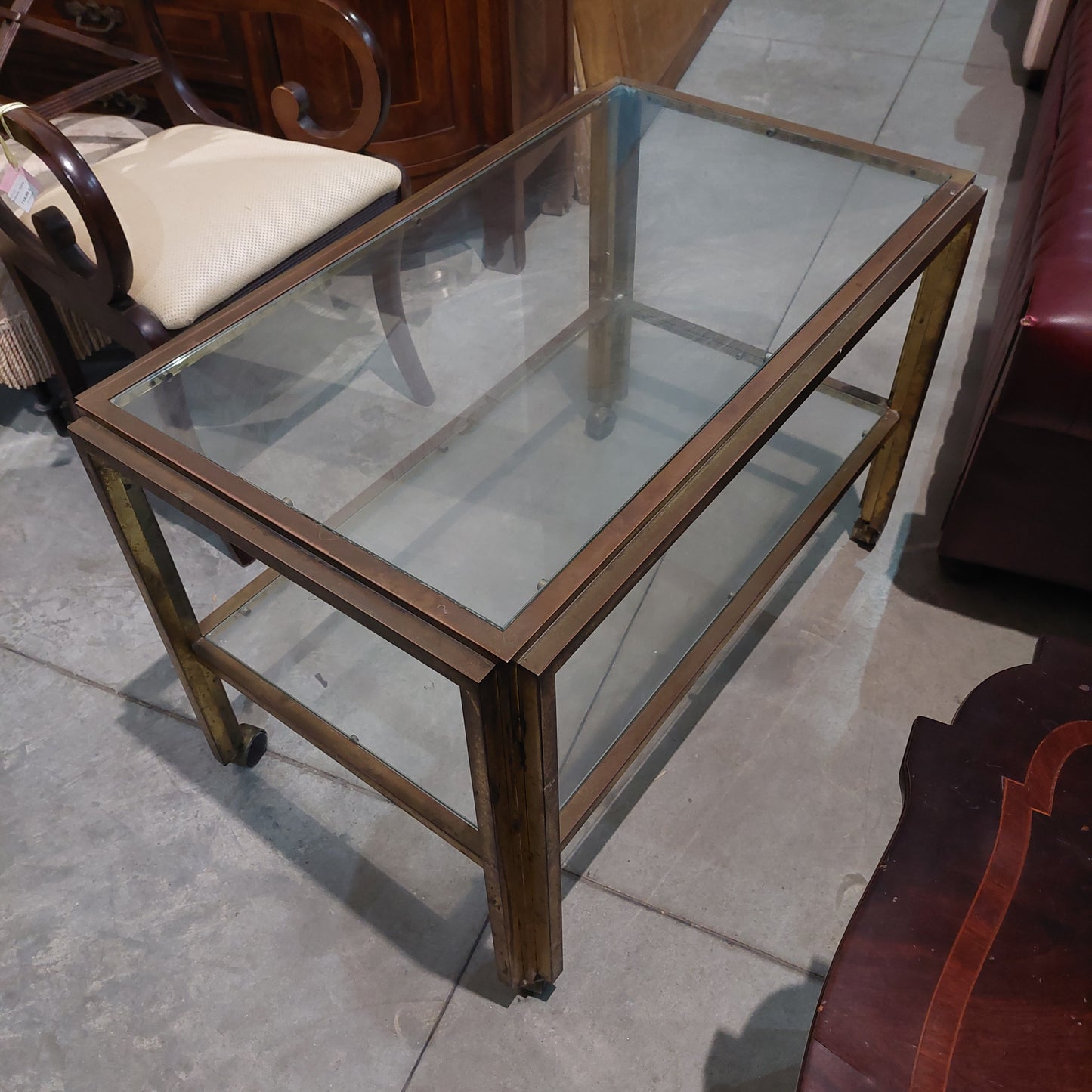 Carrellino* Vintage Ottone Vetro 2 Ripiani Cm91x54x61h