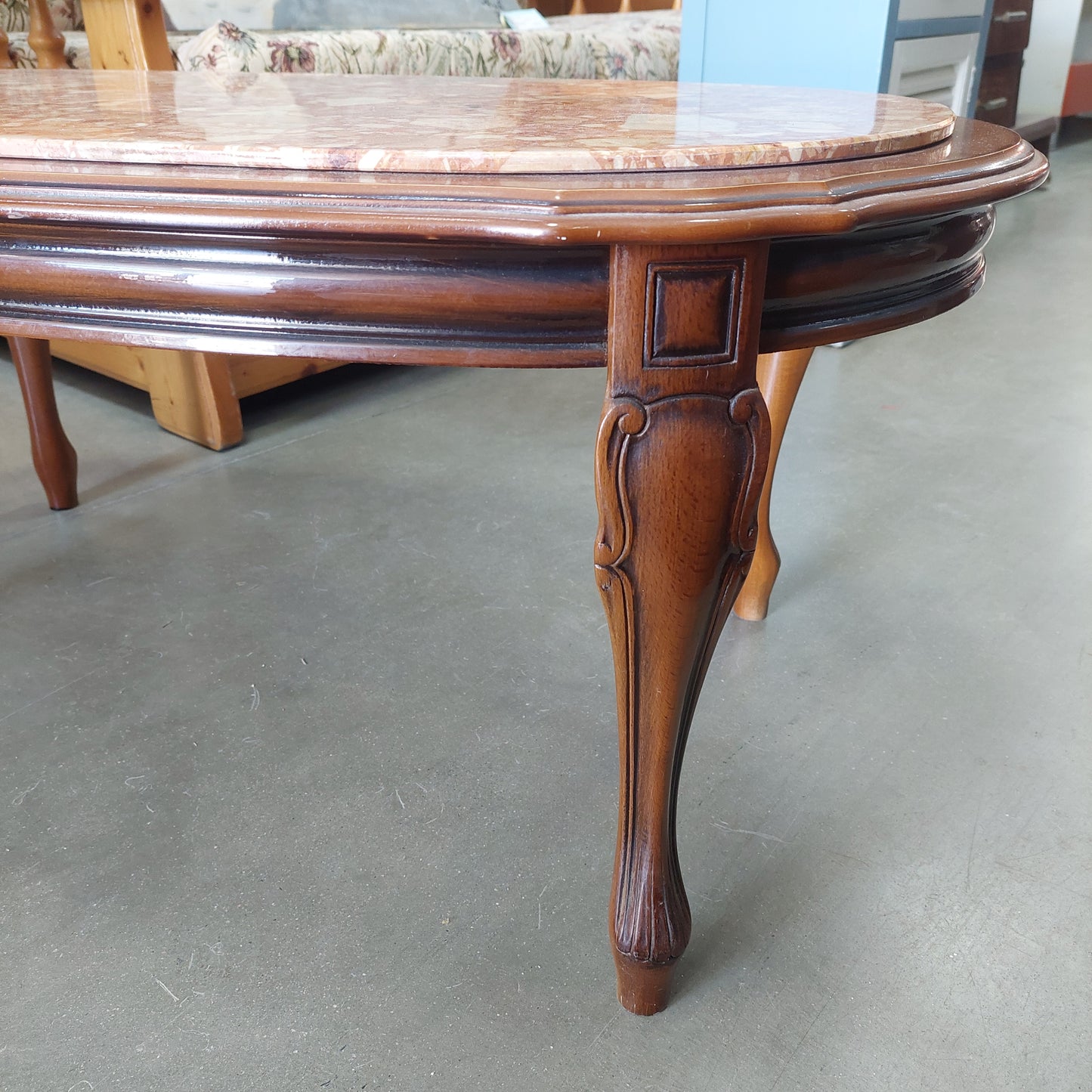 Tavolino Ovale Legno Piano Marmo Cm100x55x40h