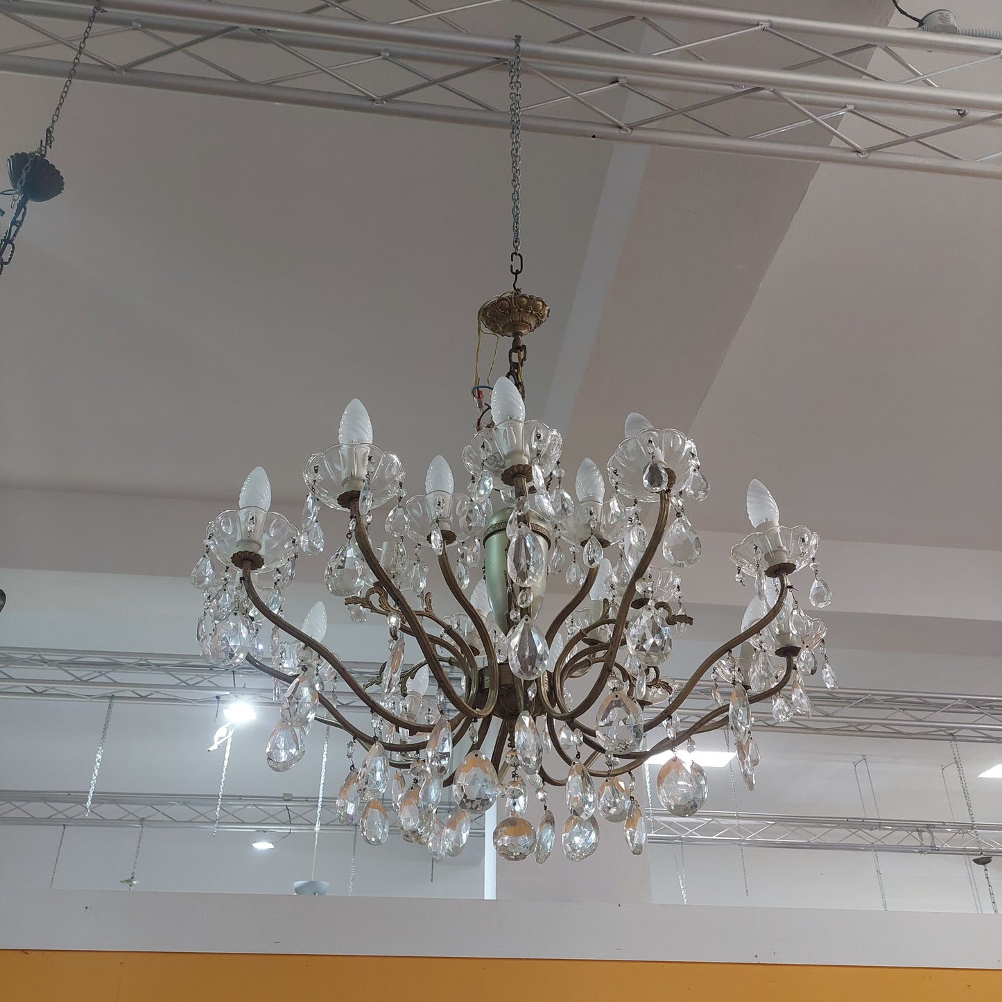 Lampadario Ottone/gocce Cristallo 18/luci