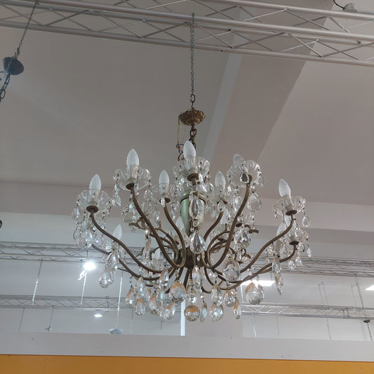 Lampadario Ottone/gocce Cristallo 18/luci