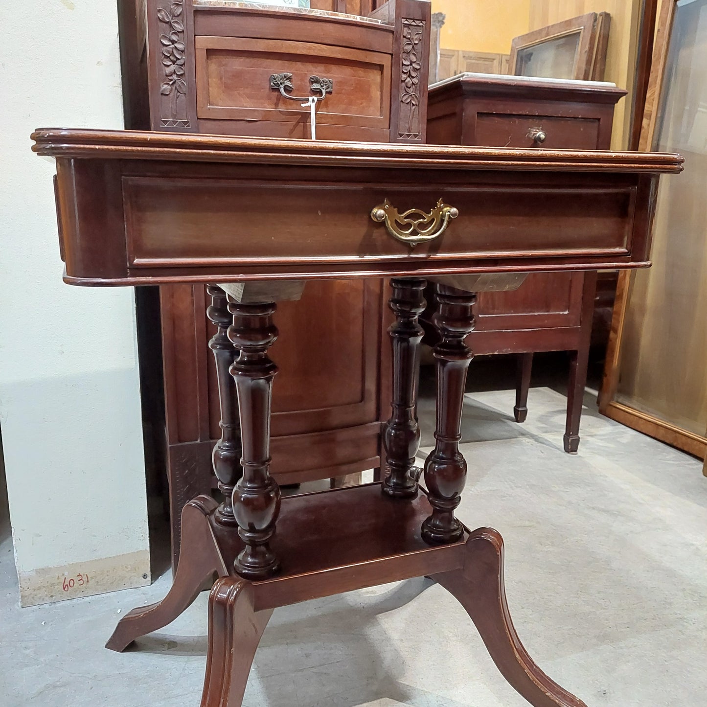 Tavolino Legno/pelle Stile Inglese 1/c Cm62x42x71h