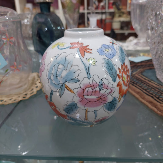 Vaso Bombato Porcellana Cinese Dec Floreale