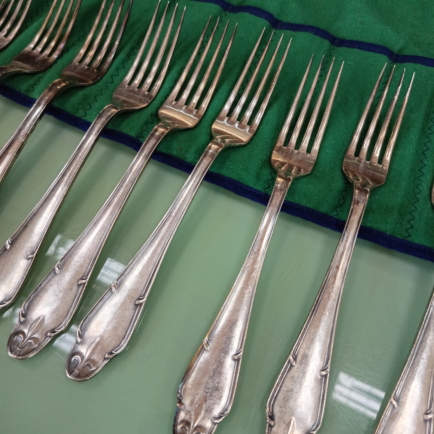Set/12 Forchette Vintage Alpacca Argentata Rebbi Lunghi