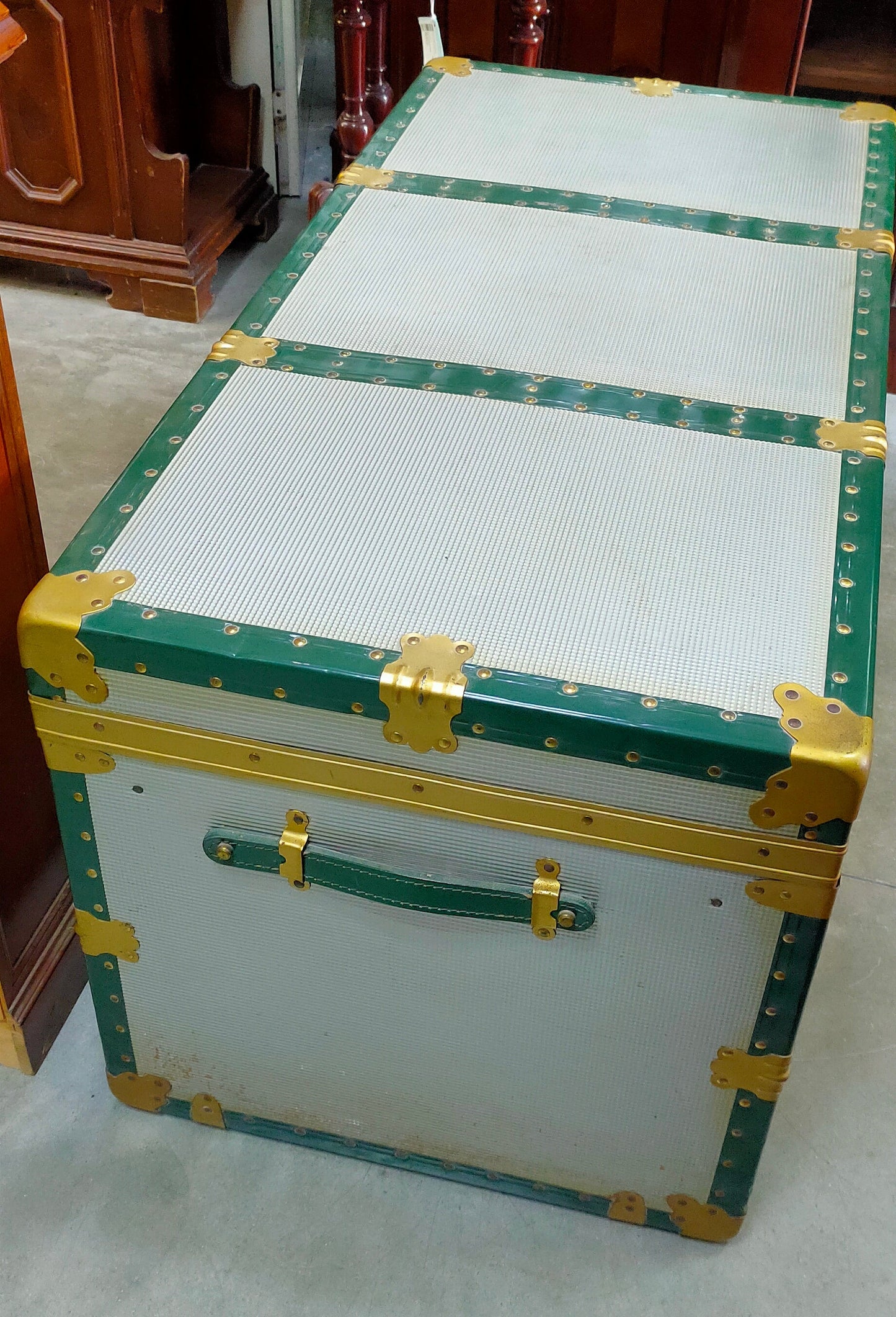 Baule Laminato Alluminio Verde Anni 50 Cm110x55x55h
