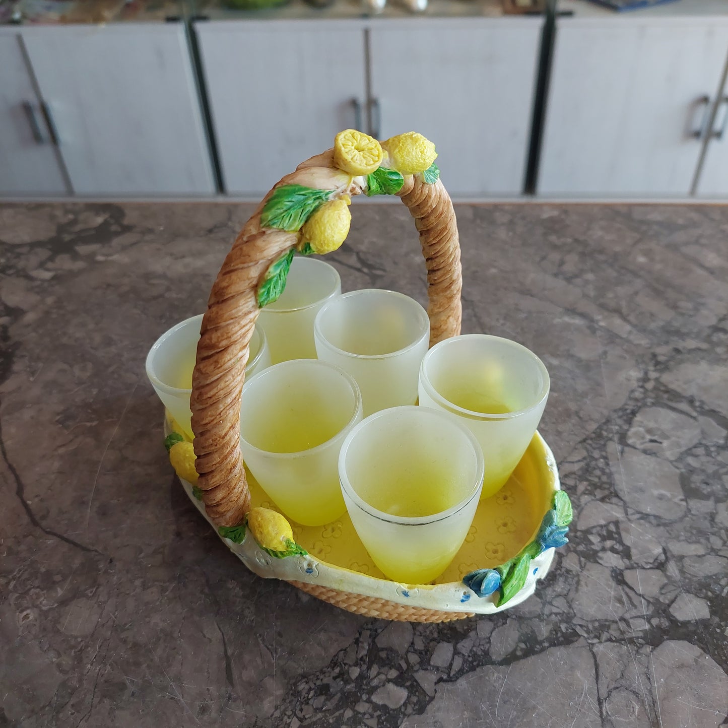 Set/bicchierini Vetro Limoncello Con Cestino